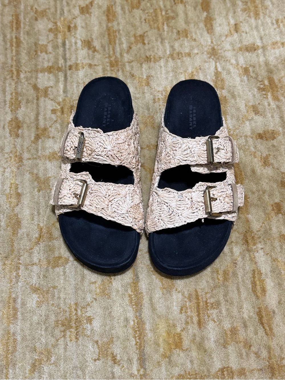 Isabel Marant, Neutral Crochet Double-Buckle Slide Sandals, Size 38/US 8 - Picture 1 of 5